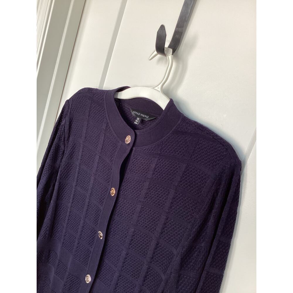 Ming Wang Women's Long Sleeve Knit Windowpane Button Front Jacket Blue Size XL‎ - Picture 2 of 9